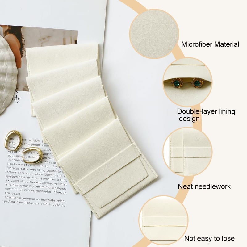 Handmade 40pcs Beige Microfiber Jewelry Pouch 8 x 8cm Jewelry Packaging Bag Luxury Gift Fixed Strap Envelope Style Packaging Small Jewelry Gift Bags for Earrings Necklaces Bracelet Ring - Image 3